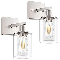 Licperron Wall Sconces Set of Two, Brushed Nickel Modern Wall Sconces Lighting with Clear Glass Shade, Industiral Bathroom Vanity Light Fixtures, Farmhouse Wall Lamp for Bedroom Mirror Living Room