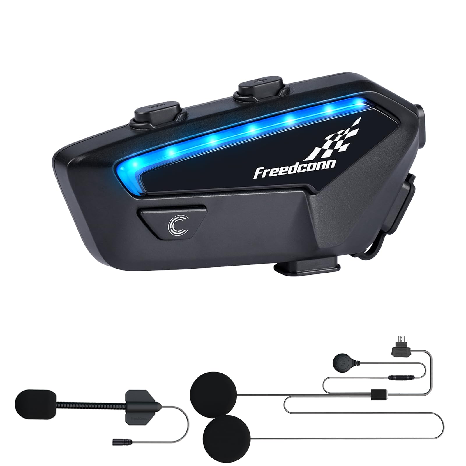 FreedConn Group Motorcycle Helmet Bluetooth Headset, FX 2-10 Riders Motorbike Intercom Universal Pairing, Ultra-Thin Fashion Communication System with Noise Cancellation, IP67 Waterproof, Music Share