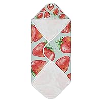 Watercolor Strawberry Blue Baby Bath Towel Girl Hooded Baby Towel Super Soft Cotton Bathrobe 4 Layers Toddlers Shower Gifts for Kids Boys Toddler, 35x35 Inch