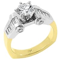 14k White & Yellow Gold 1.83 Carats Brilliant Round & Baguette Diamond Engagement Ring