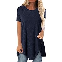 Womens Short Sleeve Tunic Tops Hide Belly Long/Short Sleeve Butterfly Printed T Shirts Cute Flowy Tops Loose Comfy Blouses