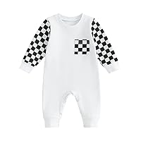 Baby Boy Girl Checkered Romper Jumpsuit Checkboard Long Sleeve Sweatshirt Bodysuit Newborn One Piece Outfit