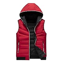 Men Vest,Men's Winter Packable Quilted Puffer Down Vest With Hood-Reversible Wearable