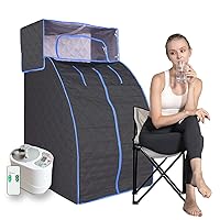 Smartmak Portable Steam Sauna Set, All in One Full Body Personal Home SPA Tent, Fast Heating 2L Steamer with Remote Control, Reinforced Chair Included, for Relaxation Detox Therapy- Black