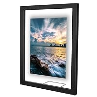 ONE WALL 11x14 Inch Floating Frame, Black Wood Double Glass Float Picture Frame Display 11x14/8x10/5x7 Inch Photos or Plant or Petal Specimens for Wall and Tabletop - Mounting Accessories Included
