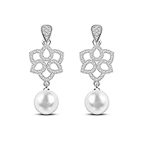 9 mm Freshwater Cultured Pearl and 0.604 carat total weight diamond accent Earring in 14KT White Gold