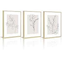 Neutral Botanical Prints Wall Art Flower Minimalist Canvas Wall Decor Vintage Line Wall Art Floral Plant Painting Pictures Beige Boho Artwork Farmhouse Poster for Bedroom 16x24 Inch Framed Set of 3