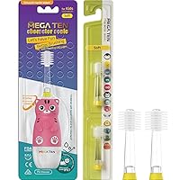 360-Degree Kids Electric Toothbrush with LED Light | Pink Cat + MEGATEN Kids 360 Degree Ultrasonic Electric Toothbrush Refill Brush Head Soft 2ea