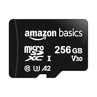 Amazon Basics Micro SDXC Memory Card with Full Size Adapter, A2, U3, Read Speed up to 100 MB/s, 256 gb, Black