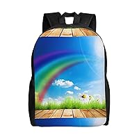 Rainbow Green Grass Printed Backpack Lightweight Laptop Bag Casual Daypack for Office Outdoor Travel