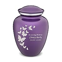 GetUrns - Personalized Butterfly Urn, Custom Medium Urns for Ashes, 44 Cubic Inch Cremation Urns for Ashes, Aluminum Memorial Urn, Purple Small Infant Urns with Lids