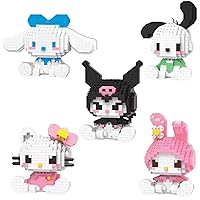 Kitty Building Blocks Sets Kuromi Cinnamoroll Dog 5 in 1 Mini Cute Pochacco Kawail Models,Toys Kit Gifts for Adults and Kids.