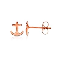 Solid 925 Sterling Silver Polished Sea Anchor Stud Earrings for Women and Girls | 7.7mm Gold Plated Hypoallergenic Studs