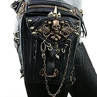 Steampunk Fanny Pack, Gothic Skull Leg Bag, Vintage PU Leather Waist Bag, Faux Leather Hip Bag for Women Men Motorcycle Hiking