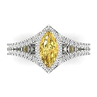 1.3 Marquise Cut Solitaire W/Accent split shank Halo Natural Yellow Citrine Anniversary Promise Wedding ring 18K White Gold