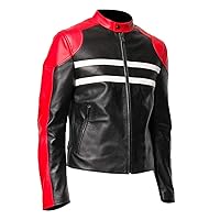 LP-FACON Mens Casual Everyday Leather Jacket - Biker Leather Outerwear Jacket Collection Real/Faux