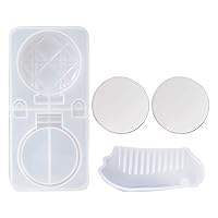 Pandahall Silicone Comb Mirror Resin Mold Set with Folding Compact Mirror Cover Moulds & Comb Silicone Molds & Flat Round Mirror for DIY Makeup Mirror Hair Comb Art Craft Making