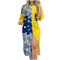 Women's Short Sleeve Maxi Dress Fashion Casual Loose Sexy Long Pocket Button Shirt Print Dress Denim, S-3XL