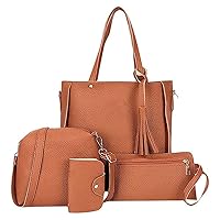 RUSTOO Women Handbag Set 4 Pcs, PU Leather Tote Purse Set, Multi-purpose Classic Shoulder Bag, Handbag + Shoulder Bag + Wallet + Card Holder