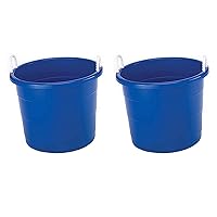 Homz 17 Gallon Plastic Multipurpose Utility Storage Bucket Tub with Strong Rope Handles for Indoor and Outdoor Use, Blue (2 Pack)