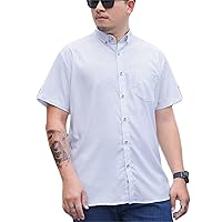Men's Loose Wrinkle-Resistant Short-Sleeve Solid Dress Shirt Non Iron Business Casual Button Down Shirts L-10XL