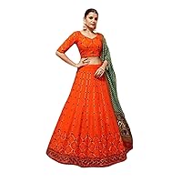 Orange Georgette sequin indian wedding bride's maid woman's lehenga choli dupatta 7178