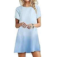 OMZIN Womens Short Sleeve Summer Loose Dress Simple A Line T Shirt Dress Plus Size 2XS-5XL
