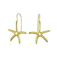 Fashion Nautical Tropical Beach Large Starfish Dangle Drop Threader Earrings For Women Fish Hook Gold Silver Plated