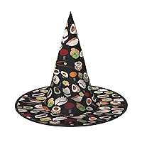Mqgmzjapanese Sushi Black Print Enchantingly Halloween Witch Hat Cute Foldable Pointed Novelty Witch Hat Kids Adults