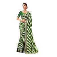 Green Stylish Trending Woman Designer Digital Printed Saree Blouse Heavy Work Border Indian Wedding Sari 2720
