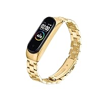 Watch Accessories Strap Suitable for Mi Band 4 Band4 Man Woman Exquisite High-end Stainless Steel Sweatproof Bracelet (Color : Gold)