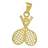 10k Gold Unisex Tennis Racquets Ball Height 21.1mm X Width 12.3mm Sports Charm Pendant Necklace Jewelry Gifts for Women