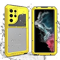 Samsung S24 Ultra Metal Waterproof Case, Samsung S24 Ultra Metal Case with Screen Protector Kickstand Military Full Body Rugged Heavy Duty Dustproof Defender Sturdy Case for IP68 Underwater (Yellow)