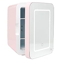 Refrigerator and Personal Beauty Fridge, Mirrored Door with Dimmable LED Light, Thermoelectric Cooling and Warming Function for All Cosmetics and Skincare Needs, 10-Liter, Pink