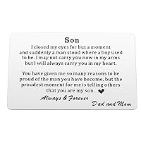 Son Gifts Engraved Metal Wallet Inserts Love Letter to Son Graduation Gifts for Son from Mom Dad (I closed my eyes for but a moment and suddenly a man stood where a boy used to be)
