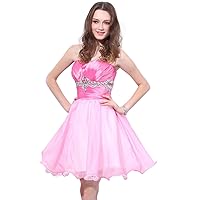 Pink Short Strapless Organza And Satin Blend Dress With Beaded Waist