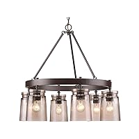 Golden Lighting Travers 6 Light Chandelier Rubbed Bronze with Frosted Amber Artisan Glass