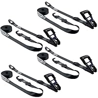 Ratchet Straps 4 Pack, Ratcheting Tie Down Straps with Hooks - 1-1/4” x 16’ Truck Tie Down Straps – Vinyl Double J-Hooks, 1000 lbs. Working Load Limit, 3000 lbs. Break Strength