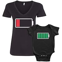 Threadrock Full and Low Battery Infant Bodysuit & Women's V-Neck T-Shirt Set