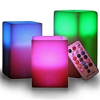LED Multi Colored Flameless Candles Battery Operated, 3 Square Ivory Wax with Multi-Function Timer Remote Control, Flickering Flame Candle Set for Mothers Day Gifts for Mom