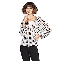 A New Day Women's Long Sleeve Check Square Neck Lightweight Sheer Blouse -