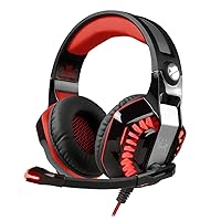 G2000 Lightweight Gaming Headset LED Headband Luminous Gamer Headphones for PC Computer with Microphone(Black & red)