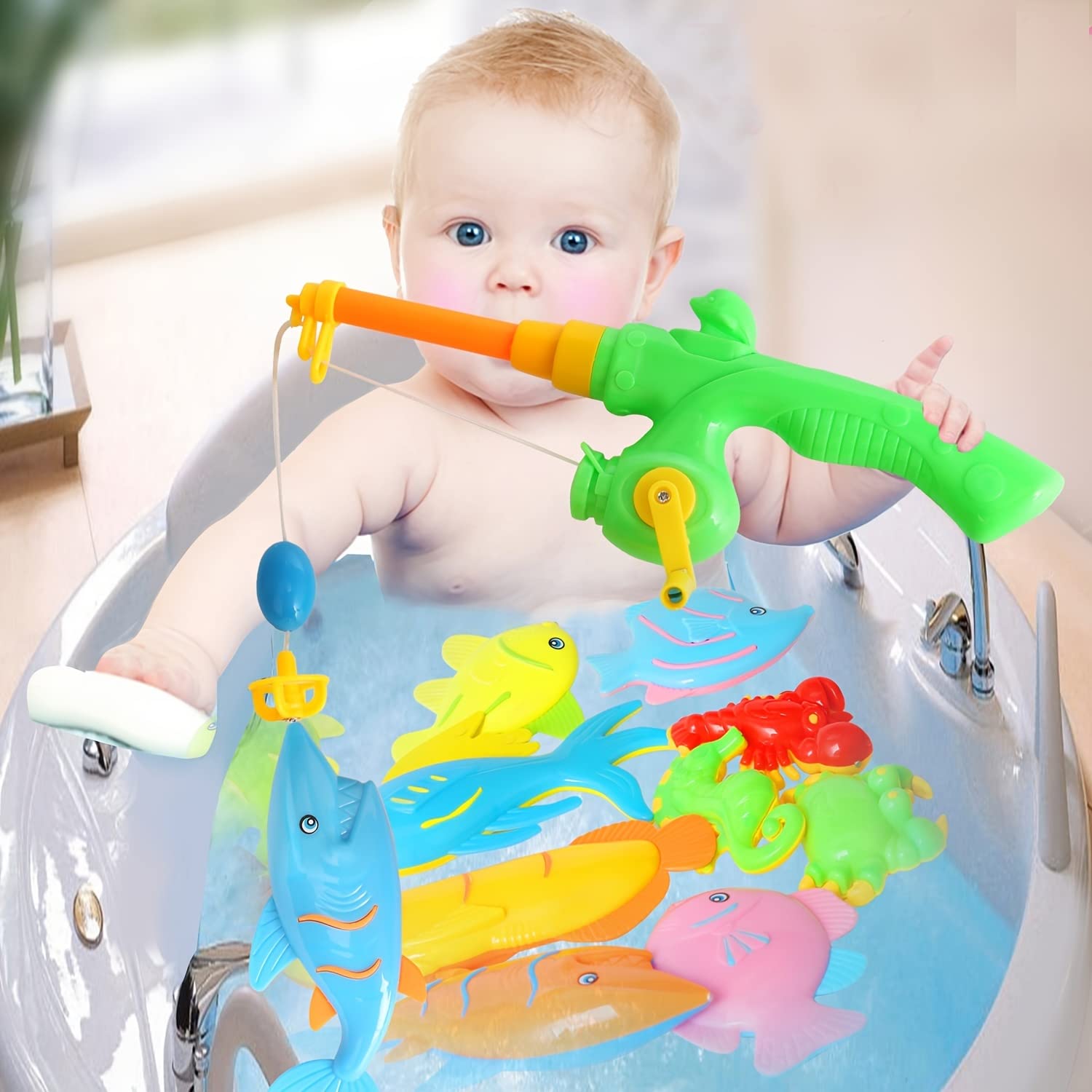 Bath Toys for Kids - Magnetic Fishing Bathtub Toys, Kiddie Water Bath Toys with Pole Rod Plastic Floating Fish Toddler Colorful Ocean Sea Animals, Bath Toy, Pool Toys, Bath Toys for Toddlers 1-3 Gifts