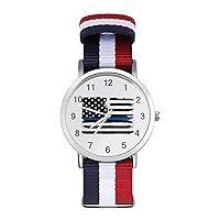 Distressed Blue USA Flag Nylon Watch Adjustable Wrist Watch Band Easy to Read Time with Printed Pattern Unisex