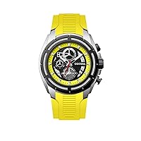 Men's Watch Chronograph 20246 48MM Silver Tone Case Black Bezel Yellow Silicone Band 30M Water Resistant Cable Bezel