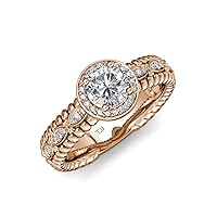 IGI Certified Round Lab Grown (VS1/F) and Natural Diamond 1.25 ctw Marquise Shank Womens Halo Engagement Ring 14K Gold