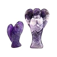 SUNYIK Pack of 2 Purple Amethyst Carved Guardian Angel Pocket Statues Figurine & Amethyst Love Heart Guardian Angel Figurine Hand Craved Pocket Statue