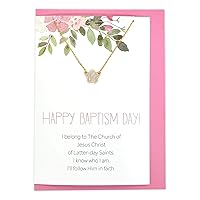 LDS baptism gift - Happy Baptism Day Greeting Card with Flower Necklace (silver)