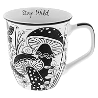 Gifts 16 oz Black and White Boho Mug Mushroom - Cute Coffee and Tea Mug - Ceramic Coffee Mugs for Women and Men