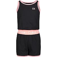 Calvin Klein Girls' Performance Romper, Sleeveless Pull-on Style With Waistband and Logo Detailing